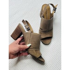 LUCKY BRAND Sling-Back Beige Block Chunky Boho Bohemian Hippie Open Toe Heels 7M